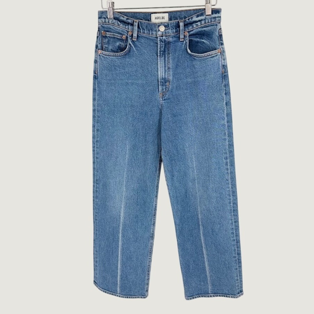 NEW Agolde Ren Hi-Rise Wide Leg Control Jeans 27 Impression Wash Cotton Cropped